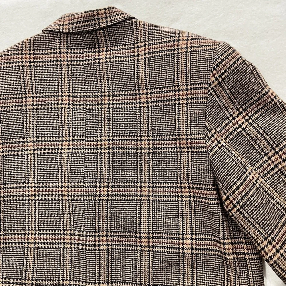 Wool Plaid Blazer Harve Bernard  With Suede Leather Trim Womens Size 12 Vintage
